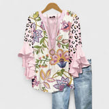 Women's Flowy Ruffle Blouse Floral Print Flare Sleeve Top