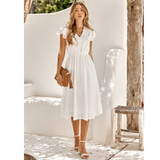 Women’s Flutter Sleeve Relaxed Fit Midi Dress - A-line Skirt