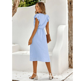Women’s Flutter Sleeve Relaxed Fit Midi Dress - A-line Skirt