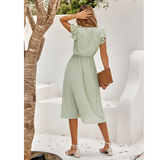 Women’s Flutter Sleeve Relaxed Fit Midi Dress - A-line Skirt