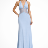 Women's Halter Neck Wedding Guest Maxi Dress - Sheer Lace Waist Detail