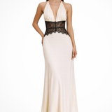 Women's Halter Neck Wedding Guest Maxi Dress - Sheer Lace Waist Detail