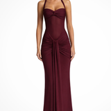 Women's Halter Neck Wedding Guest Maxi Dress - Twist Front Bodice and Gathered Hip Detail