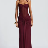 Women's Halter Neck Wedding Guest Maxi Dress - Twist Front Bodice and Gathered Hip Detail