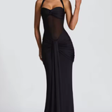 Women's Halter Neck Wedding Guest Maxi Dress - Twist Front Bodice and Gathered Hip Detail