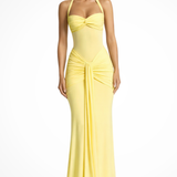 Women's Halter Neck Wedding Guest Maxi Dress - Twist Front Bodice and Gathered Hip Detail