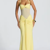 Women's Halter Neck Wedding Guest Maxi Dress - Twist Front Bodice and Gathered Hip Detail