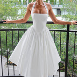 Women's Halter Pleated Midi Dress - Smocked Bodice