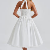 Women's Halter Pleated Midi Dress - Smocked Bodice
