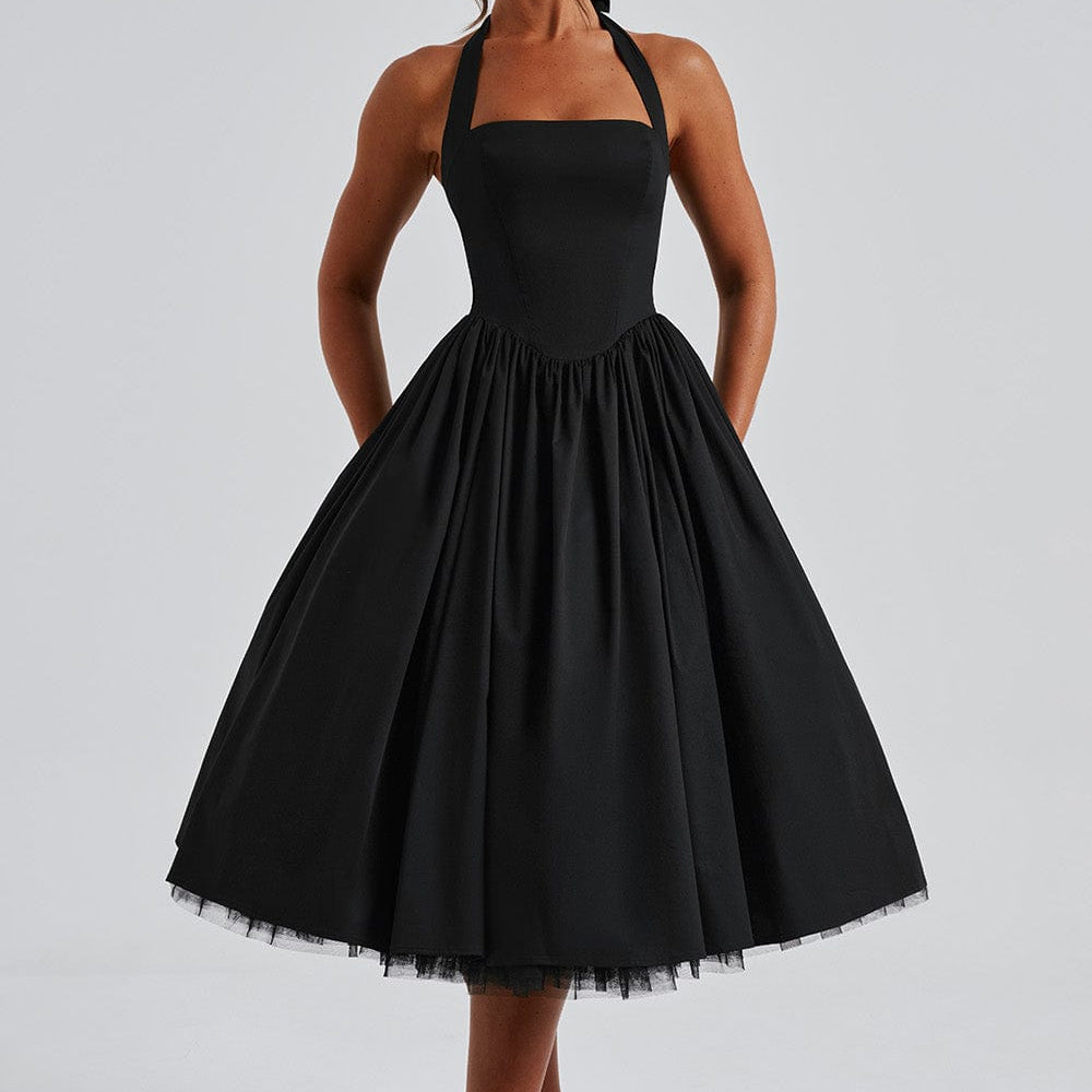 Women's Halter Pleated Midi Dress - Smocked Bodice