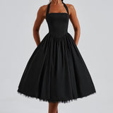 Women's Halter Pleated Midi Dress - Smocked Bodice
