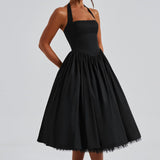 Women's Halter Pleated Midi Dress - Smocked Bodice