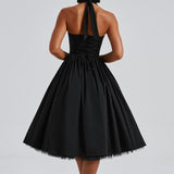 Women's Halter Pleated Midi Dress - Smocked Bodice
