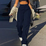 Women's High-Waist Relaxed Fit Cargo Trousers - Soft Woven Texture