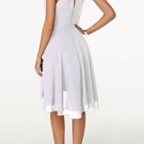 Women's High Neck Mini Skater Dress - Ruched Bodice and Layered Skirt Detail