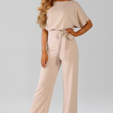 Women's Jumpsuit - Tie Waist Design and Wide Leg Detail