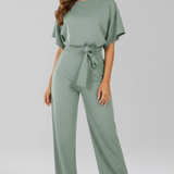 Women's Jumpsuit - Tie Waist Design and Wide Leg Detail