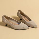 Women's Kitten Heels - Pointed Toe Ribbed Knit and Padded Insole Detail