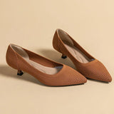 Women's Kitten Heels - Pointed Toe Ribbed Knit and Padded Insole Detail