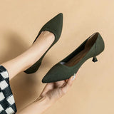 Women's Kitten Heels - Pointed Toe Ribbed Knit and Padded Insole Detail