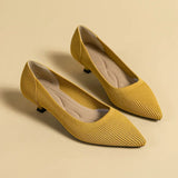 Women's Kitten Heels - Pointed Toe Ribbed Knit and Padded Insole Detail