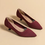 Women's Kitten Heels - Pointed Toe Ribbed Knit and Padded Insole Detail