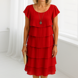 Women's Layered Midi Dress Tiered Short Sleeve Ruffled
