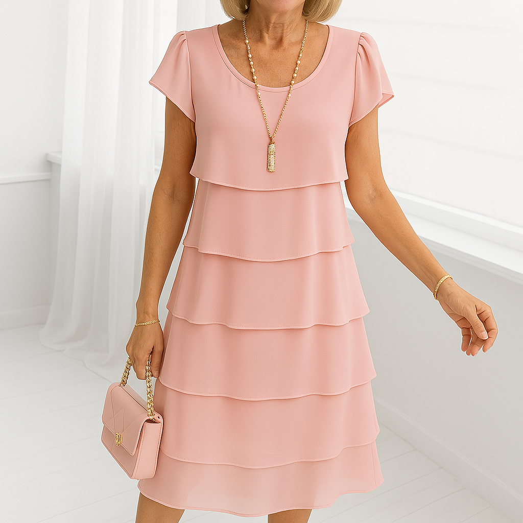 Women's Layered Midi Dress Tiered Short Sleeve Ruffled