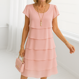 Women's Layered Midi Dress Tiered Short Sleeve Ruffled