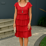 Women's Layered Midi Dress Tiered Short Sleeve Ruffled