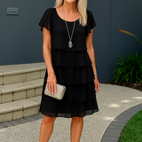Women's Layered Midi Dress Tiered Short Sleeve Ruffled