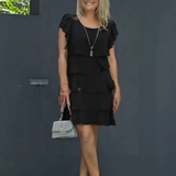 Women's Layered Midi Dress Tiered Short Sleeve Ruffled