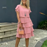 Women's Layered Midi Dress Tiered Short Sleeve Ruffled