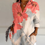 Women's Linen Blouse Floral Button Front Long Sleeve Shirt