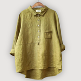 Women's Dipped Hem Shirt Oversized Fit Chest Pocket Detail
