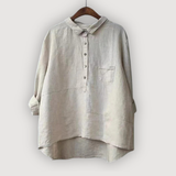Women's Dipped Hem Shirt Oversized Fit Chest Pocket Detail