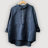 Women's Dipped Hem Shirt Oversized Fit Chest Pocket Detail