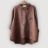 Women's Dipped Hem Shirt Oversized Fit Chest Pocket Detail