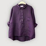 Women's Dipped Hem Shirt Oversized Fit Chest Pocket Detail