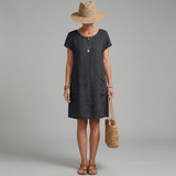 Women's Mini Dress - Short Sleeve with Front Pockets
