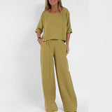 Women's Linen Set Wide Leg Trousers and Short Sleeve Top