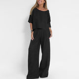 Women's Linen Set Wide Leg Trousers and Short Sleeve Top