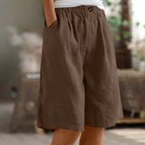 Women's Linen Shorts Wide Leg Elasticated Waist Summer