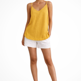 Women's Linen Strappy Cami Top - V-Neck and Curved Hem Detail