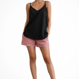 Women's Linen Strappy Cami Top - V-Neck and Curved Hem Detail