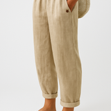Women's Linen Trousers Tapered Elasticated Waist Summer