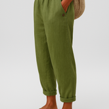 Women's Linen Trousers Tapered Elasticated Waist Summer