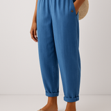 Women's Linen Trousers Tapered Elasticated Waist Summer
