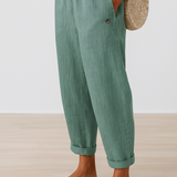 Women's Linen Trousers Tapered Elasticated Waist Summer