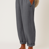 Women's Linen Trousers Tapered Elasticated Waist Summer